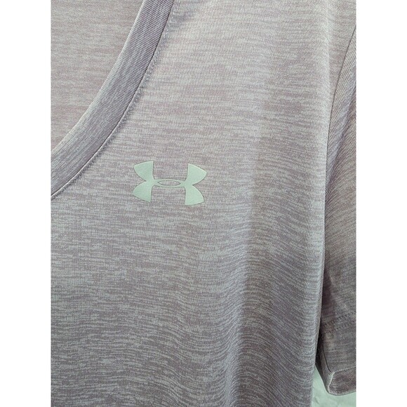 Under Armour Women's S Loose Fit Athletic V-Neck Shirt Heat Gear Heather Pink - Picture 3 of 7